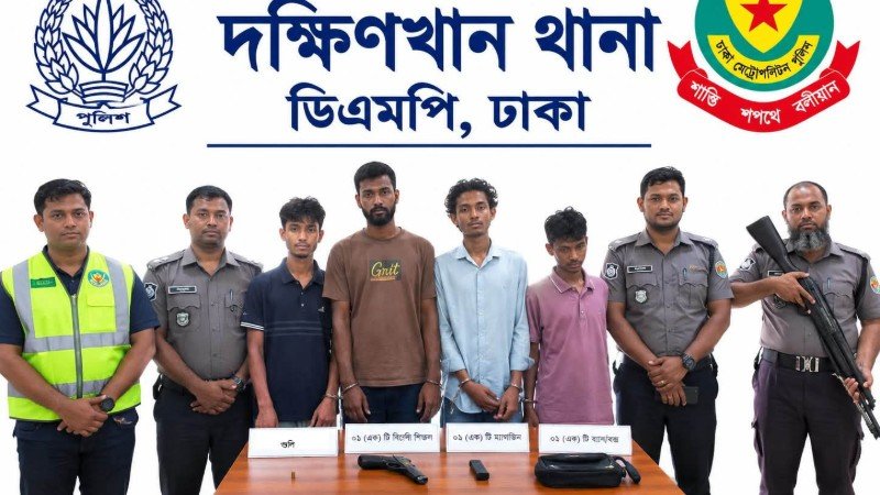 দক্ষিণখানে বিদেশি পিস্তল ও গুলিসহ চার শীর্ষ সন্ত্রাসী গ্রেপ্তার